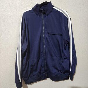 Athletic Works Track Jacket Mens Large Navy Full Zip Stripe Sleeve Mock Neck